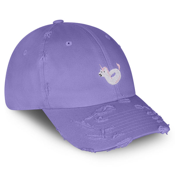 Unicorn Floaty Vintage Dad Hat Frayed Embroidered Cap Swim