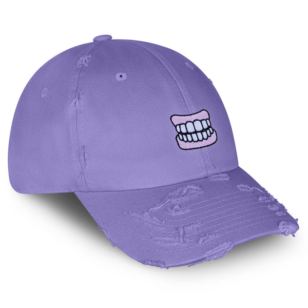 Dentures Vintage Dad Hat Frayed Embroidered Cap Funny