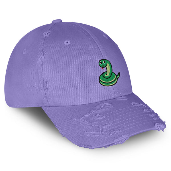 Snake Vintage Dad Hat Frayed Embroidered Cap Scary