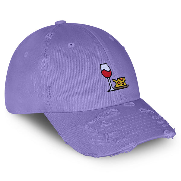 Wine and Cheese Vintage Dad Hat Frayed Embroidered Cap Winery Logo