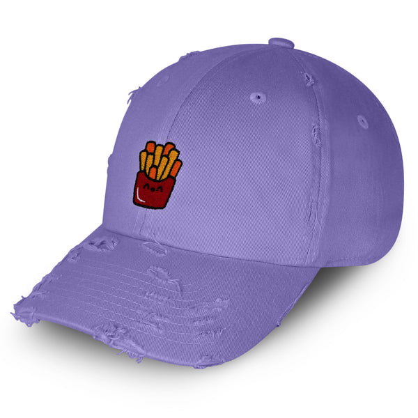 Smiling French Fries Vintage Dad Hat Frayed Embroidered Cap Chips Fast Food