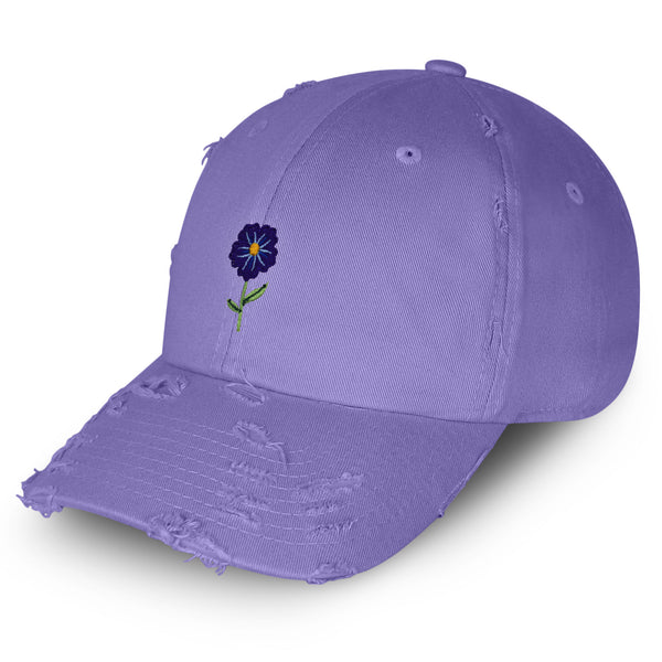 Flower Vintage Dad Hat Frayed Embroidered Cap Floral Purple