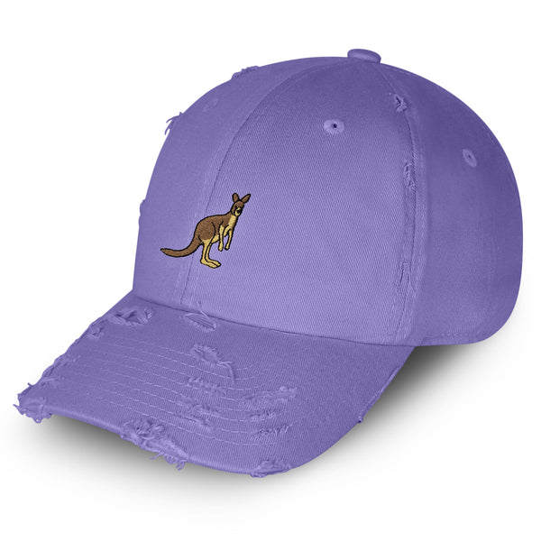 Kangaroo Vintage Dad Hat Frayed Embroidered Cap Australia Animal