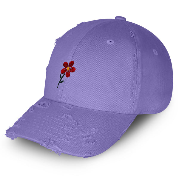 Red Flower Vintage Dad Hat Frayed Embroidered Cap Floral