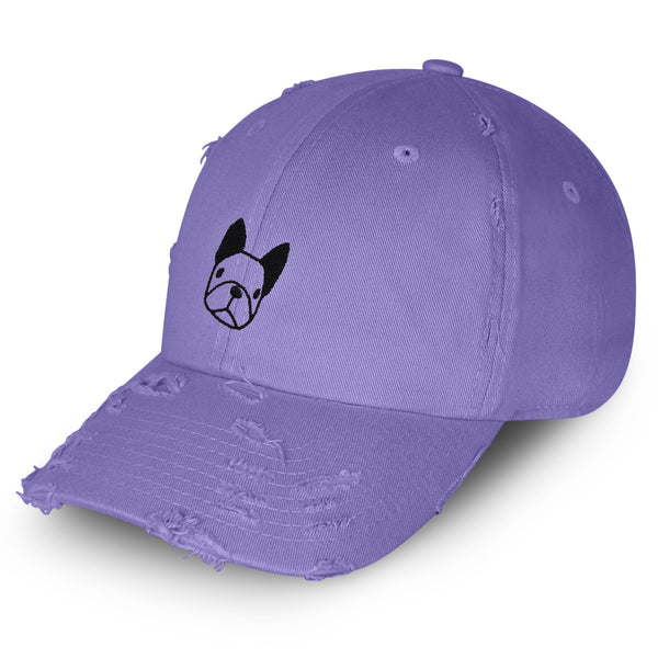 Dog Face Vintage Dad Hat Frayed Embroidered Cap Puppy French Bulldog