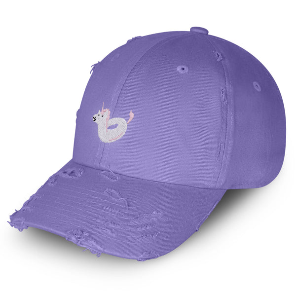 Unicorn Floaty Vintage Dad Hat Frayed Embroidered Cap Swim