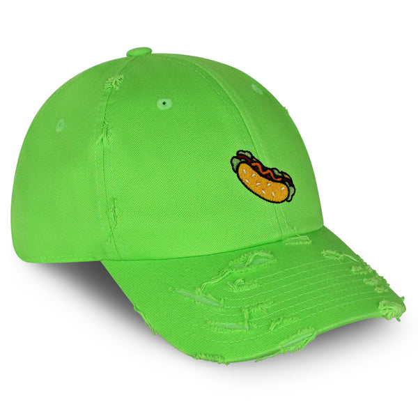 Hot Dog Vintage Dad Hat Frayed Embroidered Cap Fast Food