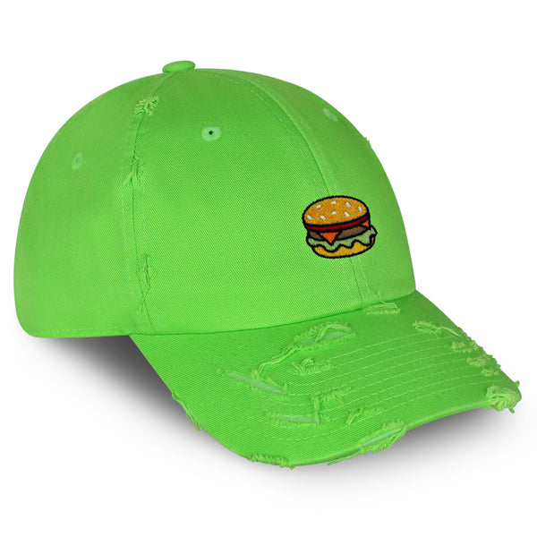 Hamburger Vintage Dad Hat Frayed Embroidered Cap Fast Food