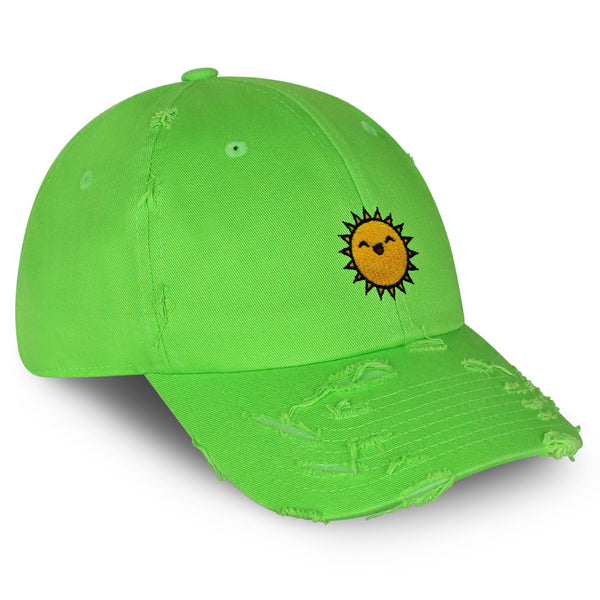 Happy Sun Vintage Dad Hat Frayed Embroidered Cap Sunny Summer, Morning