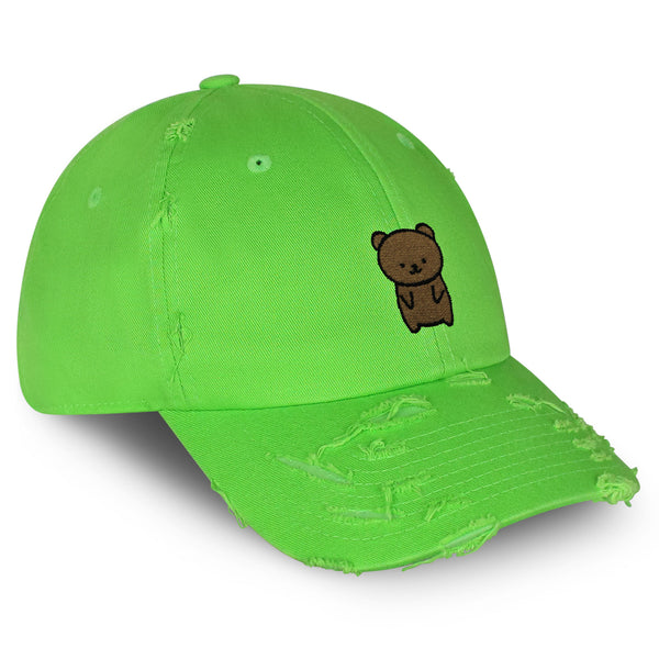 Bear Vintage Dad Hat Frayed Embroidered Cap Teddy Bear Brown