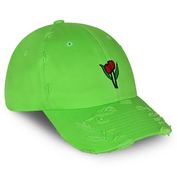 Tulips Vintage Dad Hat Frayed Embroidered Cap Flower Plant