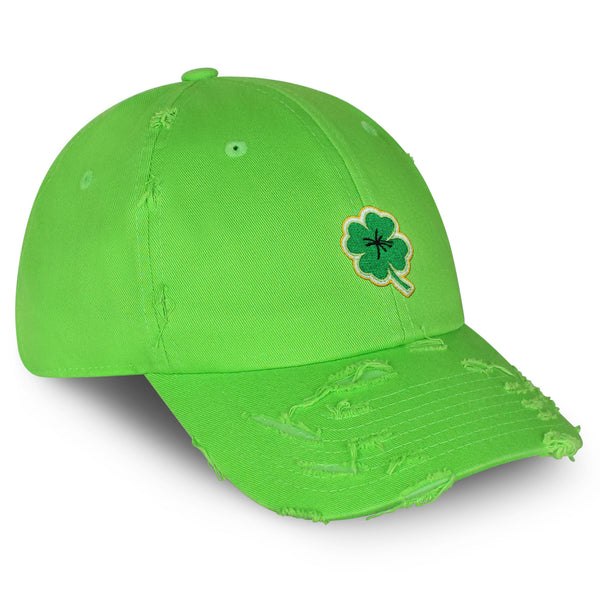 Clover Vintage Dad Hat Frayed Embroidered Cap Lucky Plant