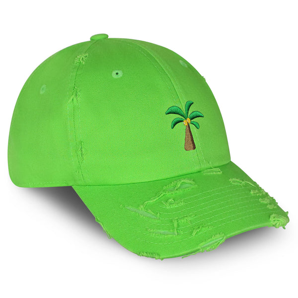 Palm Tree Vintage Dad Hat Frayed Embroidered Cap Coconut