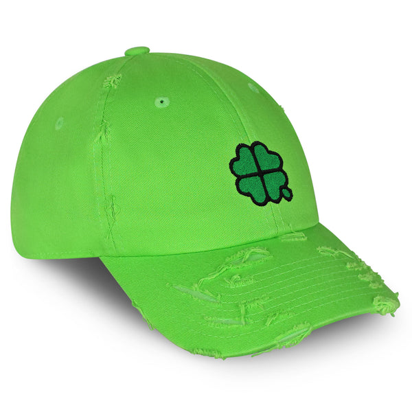 Four Leaf Clover Vintage Dad Hat Frayed Embroidered Cap Clove Lucky