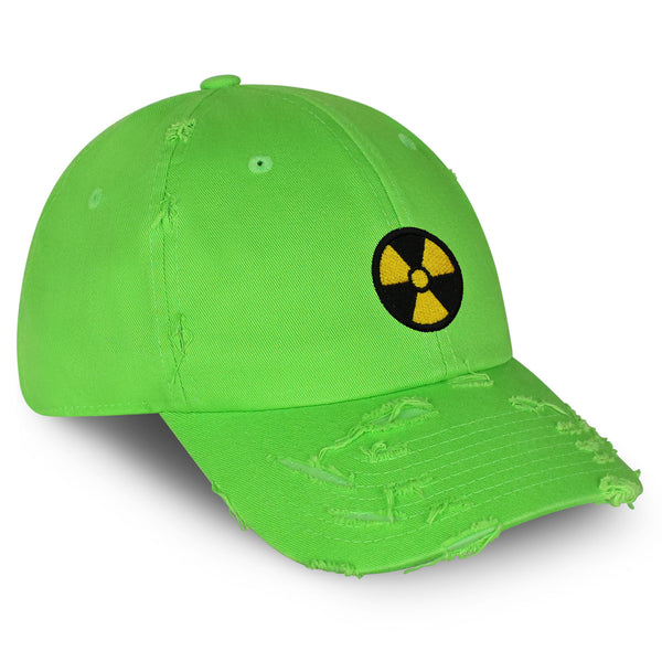 Radioactive Sign Vintage Dad Hat Frayed Embroidered Cap Nuclear