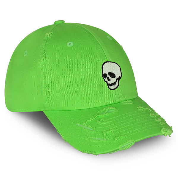 Skeleton Vintage Dad Hat Frayed Embroidered Cap Skull