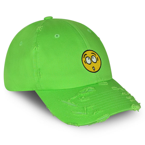 Surprised Face Emoji Vintage Dad Hat Frayed Embroidered Cap Silly