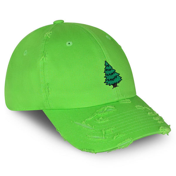 Pine Tree Vintage Dad Hat Frayed Embroidered Cap Forest Camping