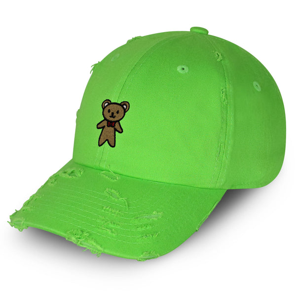 Teddy Bear Vintage Dad Hat Frayed Embroidered Cap Ribbon Brown