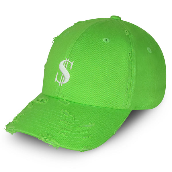 Dollar Sign Vintage Dad Hat Frayed Embroidered Cap Money Cash