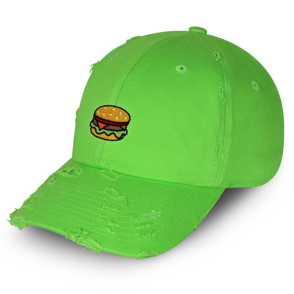 Hamburger Vintage Dad Hat Frayed Embroidered Cap Fast Food