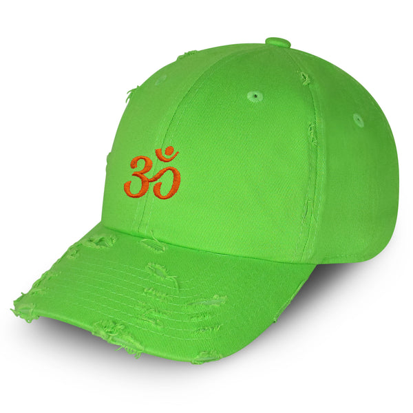 Om Symbol Vintage Dad Hat Frayed Embroidered Cap Indian Buddah