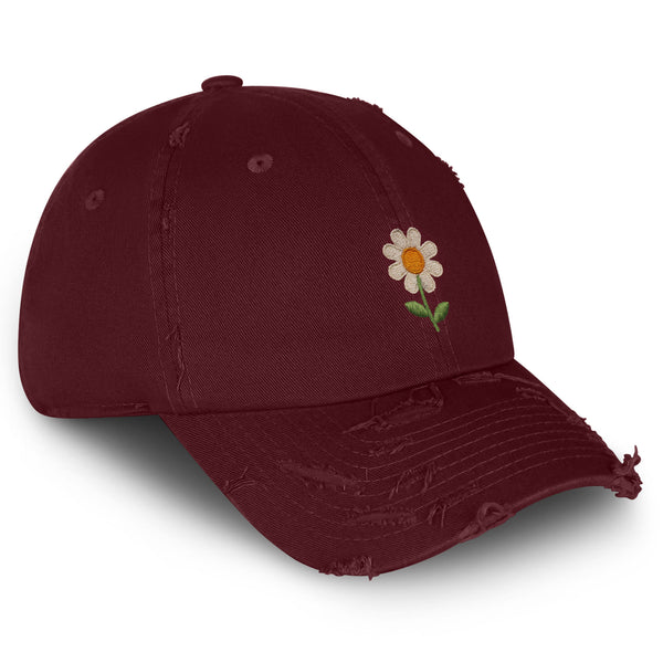 Chamomile Flower Vintage Dad Hat Frayed Embroidered Cap Floral