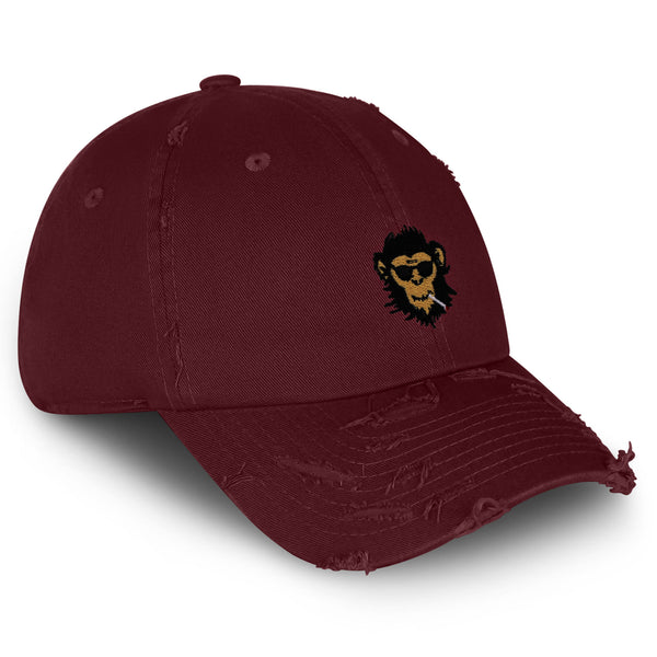 Smoking Monkey Vintage Dad Hat Frayed Embroidered Cap Wild Animal Funny