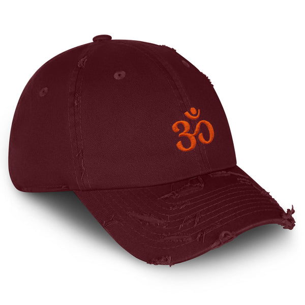 Om Symbol Vintage Dad Hat Frayed Embroidered Cap Indian Buddah