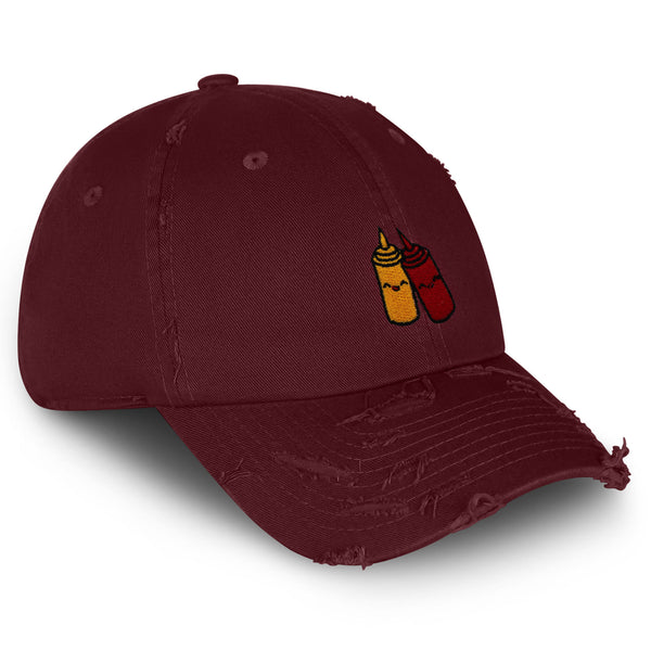 Ketchup and Mustard Vintage Dad Hat Frayed Embroidered Cap Foodie Sauces, Ketchut, Mustard