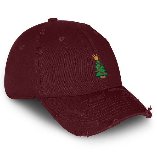 Christmas Tree Vintage Dad Hat Frayed Embroidered Cap Holiday Santa