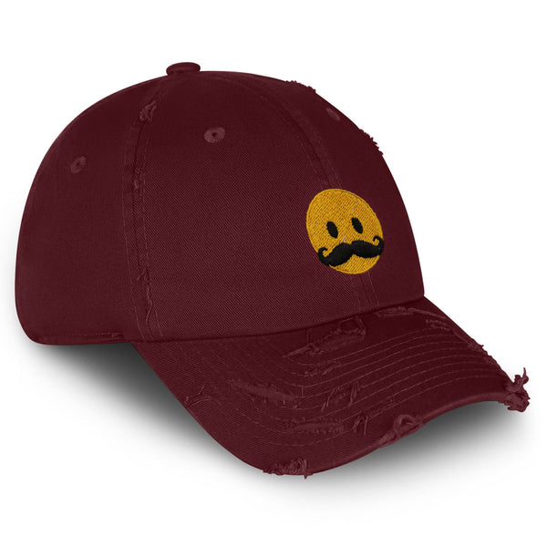 Mustache Emoji Vintage Dad Hat Frayed Embroidered Cap Funny