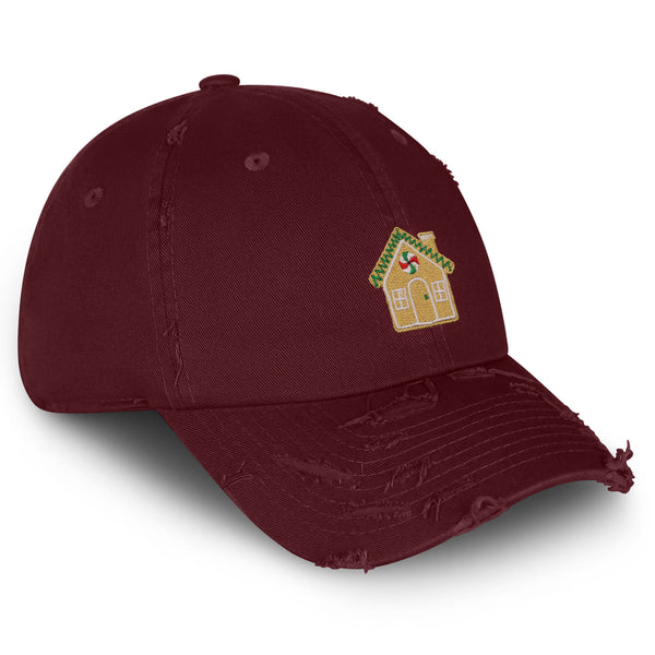 Gingerbread House Vintage Dad Hat Frayed Embroidered Cap Holiday