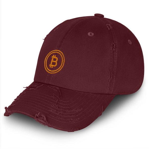 Bitcoin Vintage Dad Hat Frayed Embroidered Cap Cryptocurrency