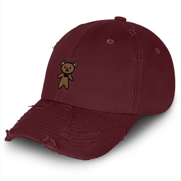 Teddy Bear Vintage Dad Hat Frayed Embroidered Cap Ribbon Brown