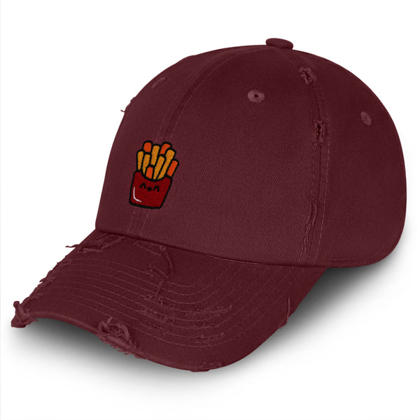 Smiling French Fries Vintage Dad Hat Frayed Embroidered Cap Chips Fast Food