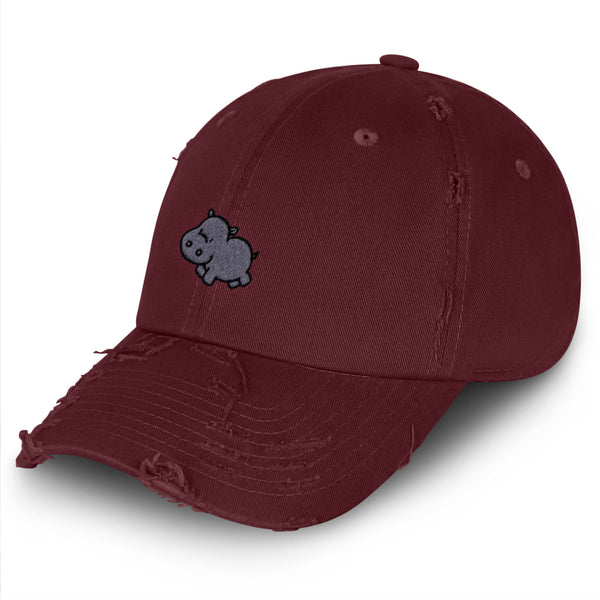 Cute Hippo Vintage Dad Hat Frayed Embroidered Cap Hippopotamus Zoo