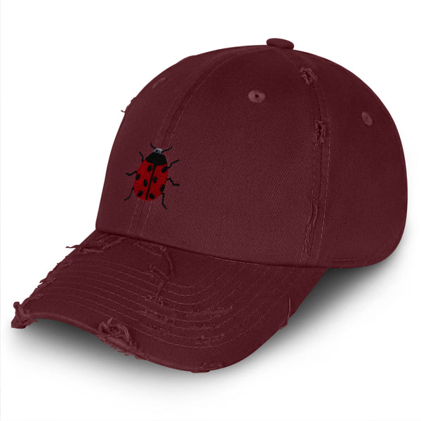 Ladybug Vintage Dad Hat Frayed Embroidered Cap Insect