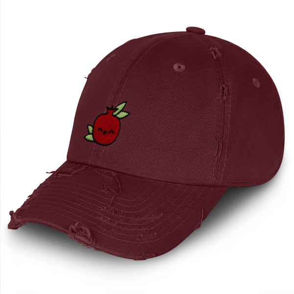 Pomegranate Vintage Dad Hat Frayed Embroidered Cap Vegan Fruit, Garnet