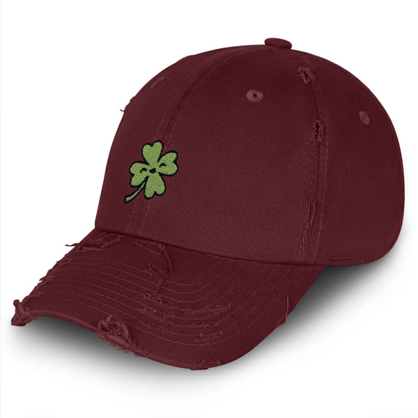 Clover Vintage Dad Hat Frayed Embroidered Cap Lucky Flower