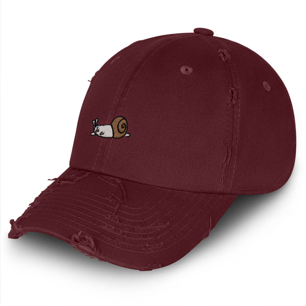 Sleepy Snail Vintage Dad Hat Frayed Embroidered Cap Mud Cute