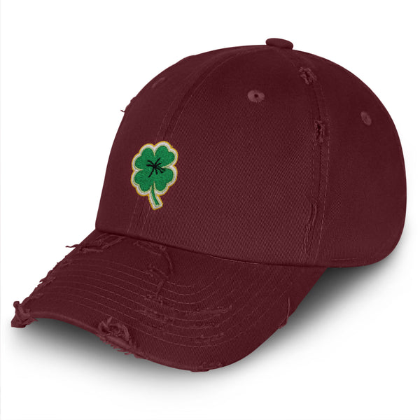 Clover Vintage Dad Hat Frayed Embroidered Cap Lucky Plant