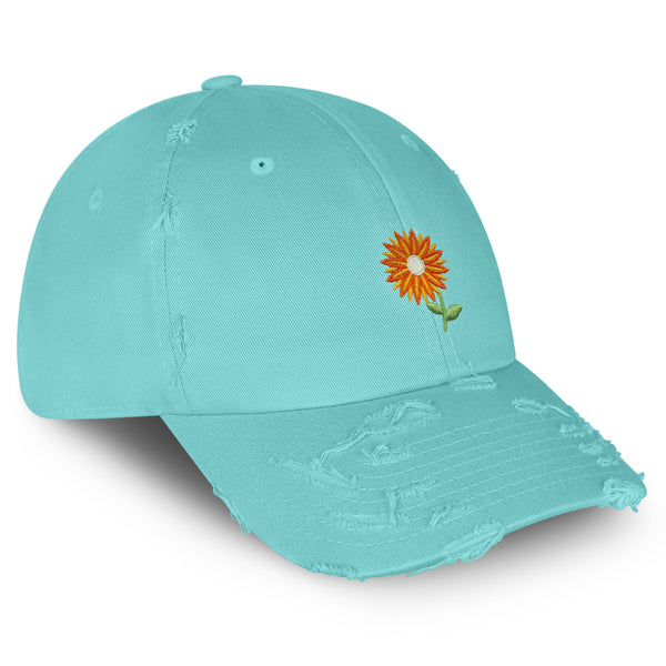 Orange Flower Vintage Dad Hat Frayed Embroidered Cap Floral