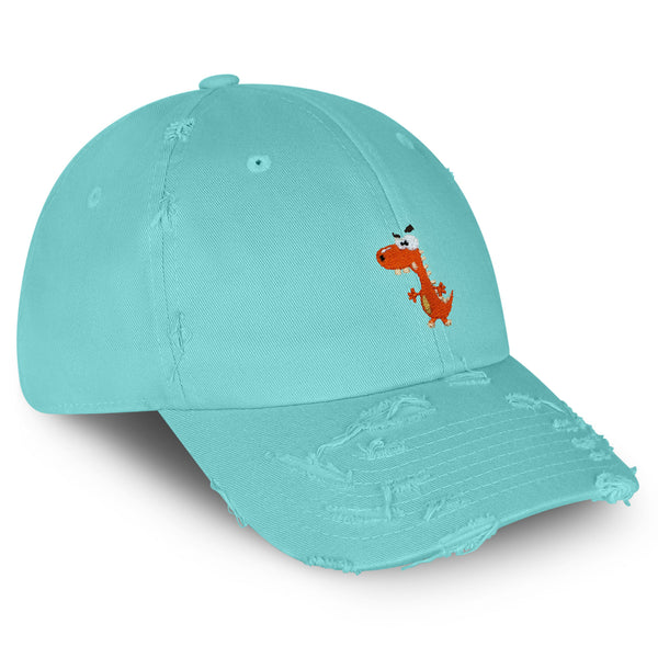 Funny Orange Dinosaur Vintage Dad Hat Frayed Embroidered Cap Kids Funny, Dino