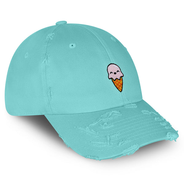 Ice Cream Vintage Dad Hat Frayed Embroidered Cap Summer Kids