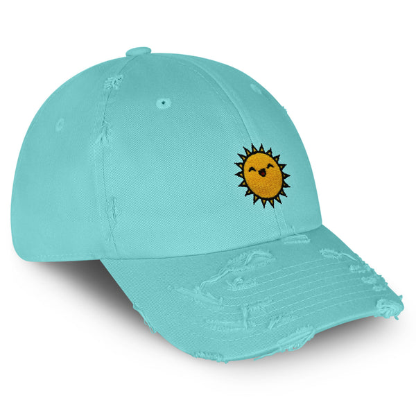 Happy Sun Vintage Dad Hat Frayed Embroidered Cap Sunny Summer, Morning