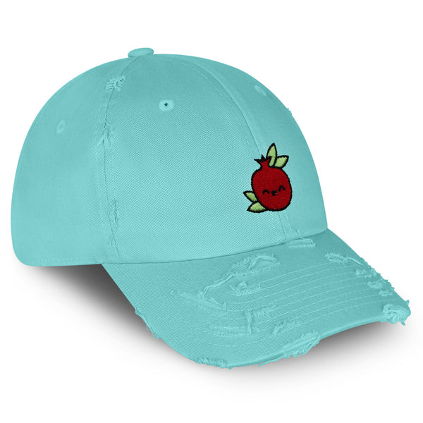 Pomegranate Vintage Dad Hat Frayed Embroidered Cap Vegan Fruit, Garnet