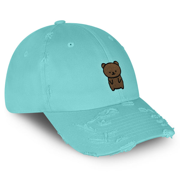 Bear Vintage Dad Hat Frayed Embroidered Cap Teddy Bear Brown