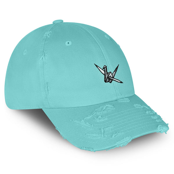 Origami Crane Vintage Dad Hat Frayed Embroidered Cap Paper Swan