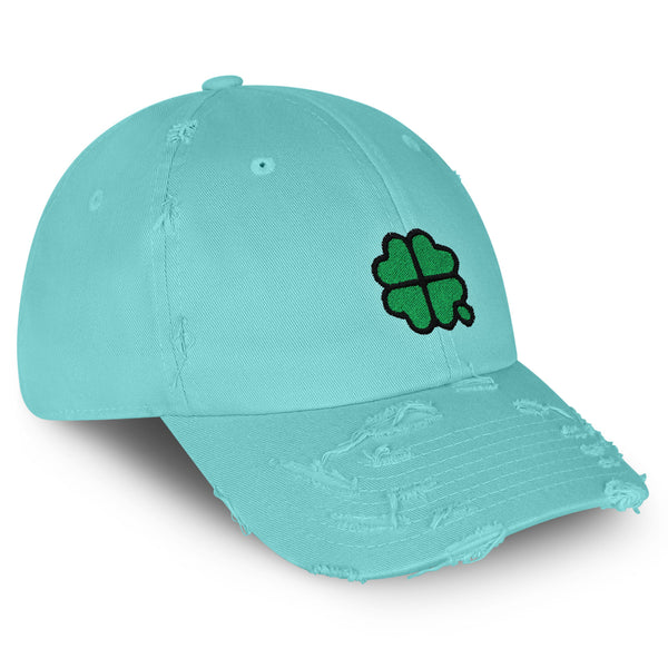 Four Leaf Clover Vintage Dad Hat Frayed Embroidered Cap Clove Lucky